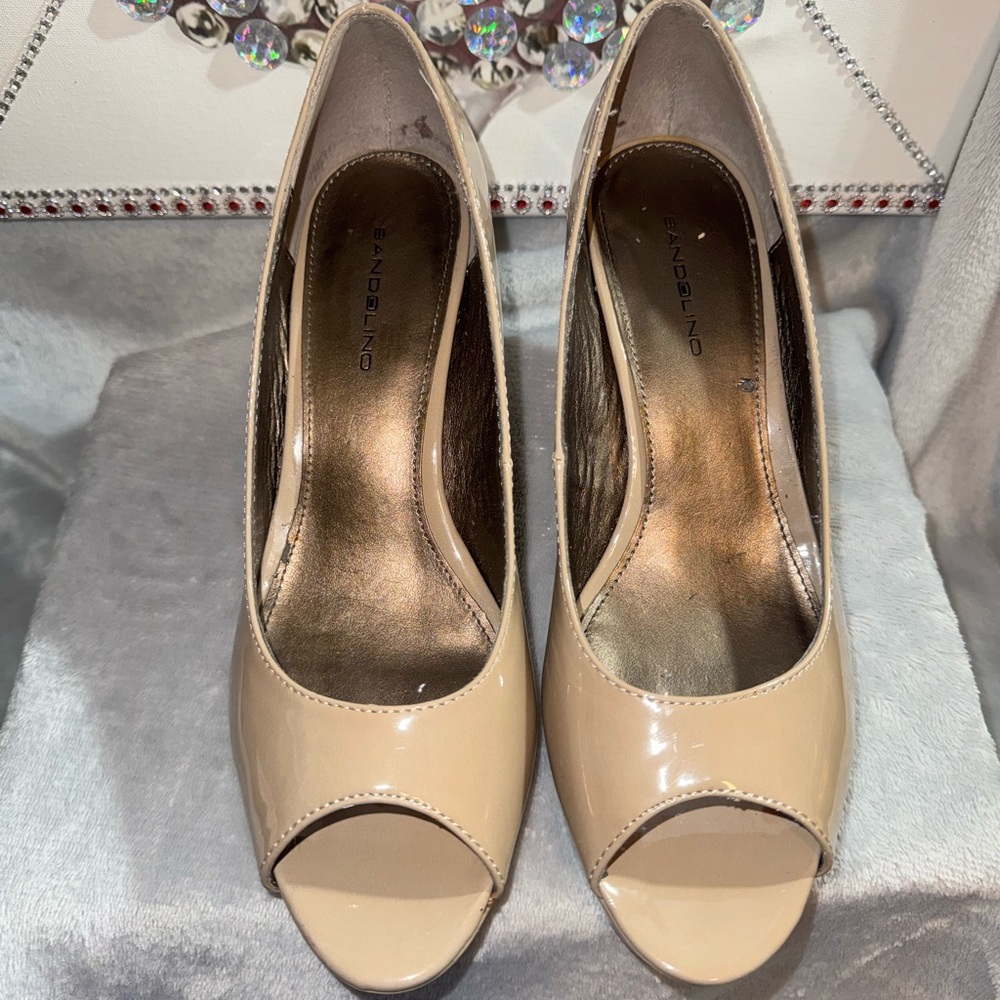 Bandolino Nude Patent Peep-Toe Heels
